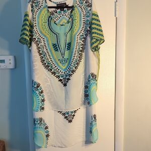 Ashley Stewart African/Tribal Print Hi-Lo Duster Top (White)